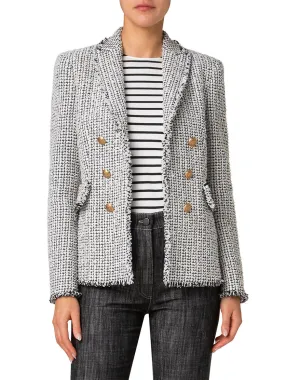 Akris Punto Tweed Illusion Double Breasted Jacket in Cream/Black