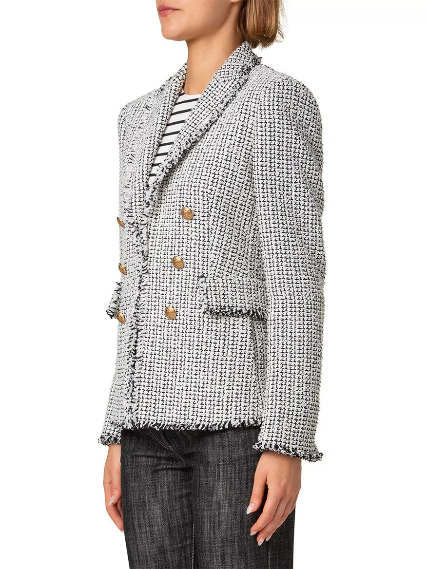 Akris Punto Tweed Illusion Double Breasted Jacket in Cream/Black