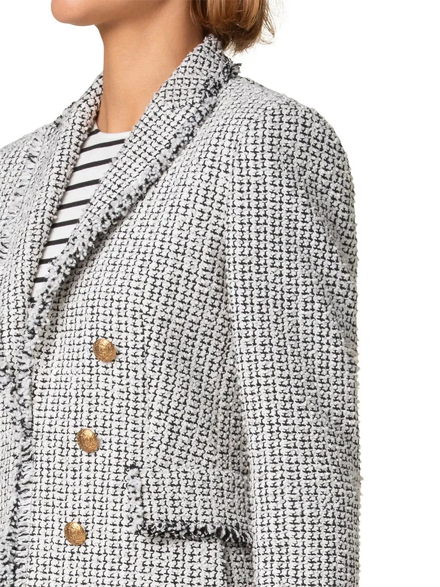 Akris Punto Tweed Illusion Double Breasted Jacket in Cream/Black