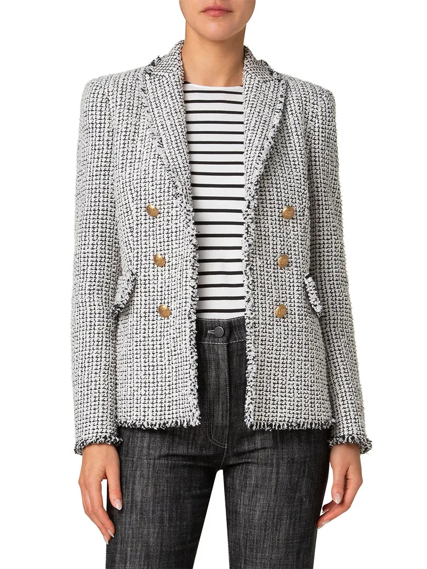 Akris Punto Tweed Illusion Double Breasted Jacket in Cream/Black