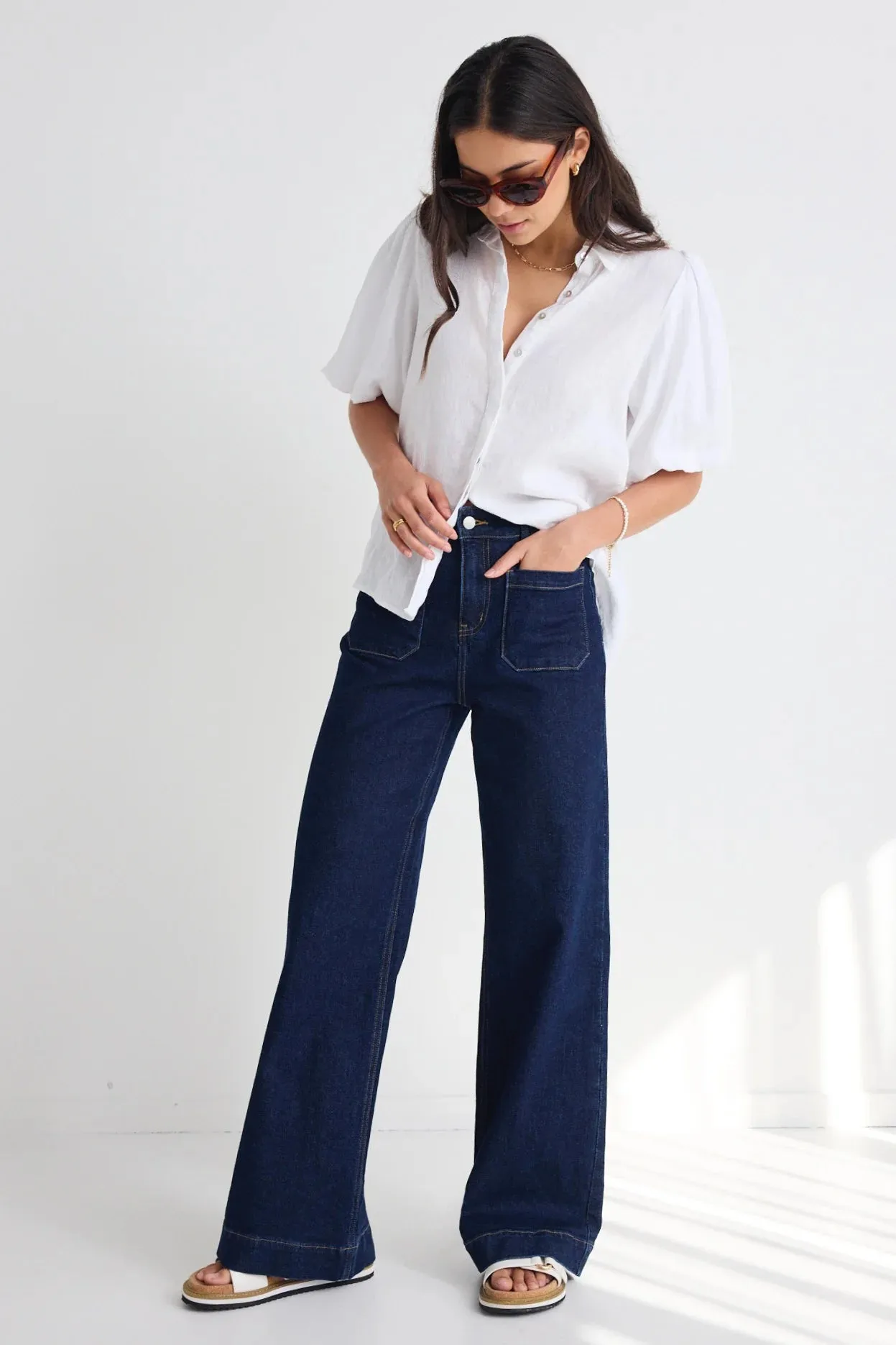 Among The Brave Zoey High Rise Wide Leg Jean | Indigo