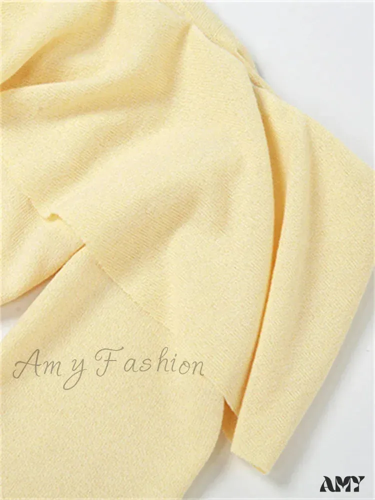 Amy Fashion - Elegant Women Knitted Evening  Solid  Sleeve Slash Neck Off Shoulder Ruffles Party Female Vestido