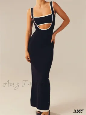 Amy Fashion - Women Knitted Tank Summer Contrast Color Hollow Out Backless Party Cocktail Beach Club Vestido Streetwear