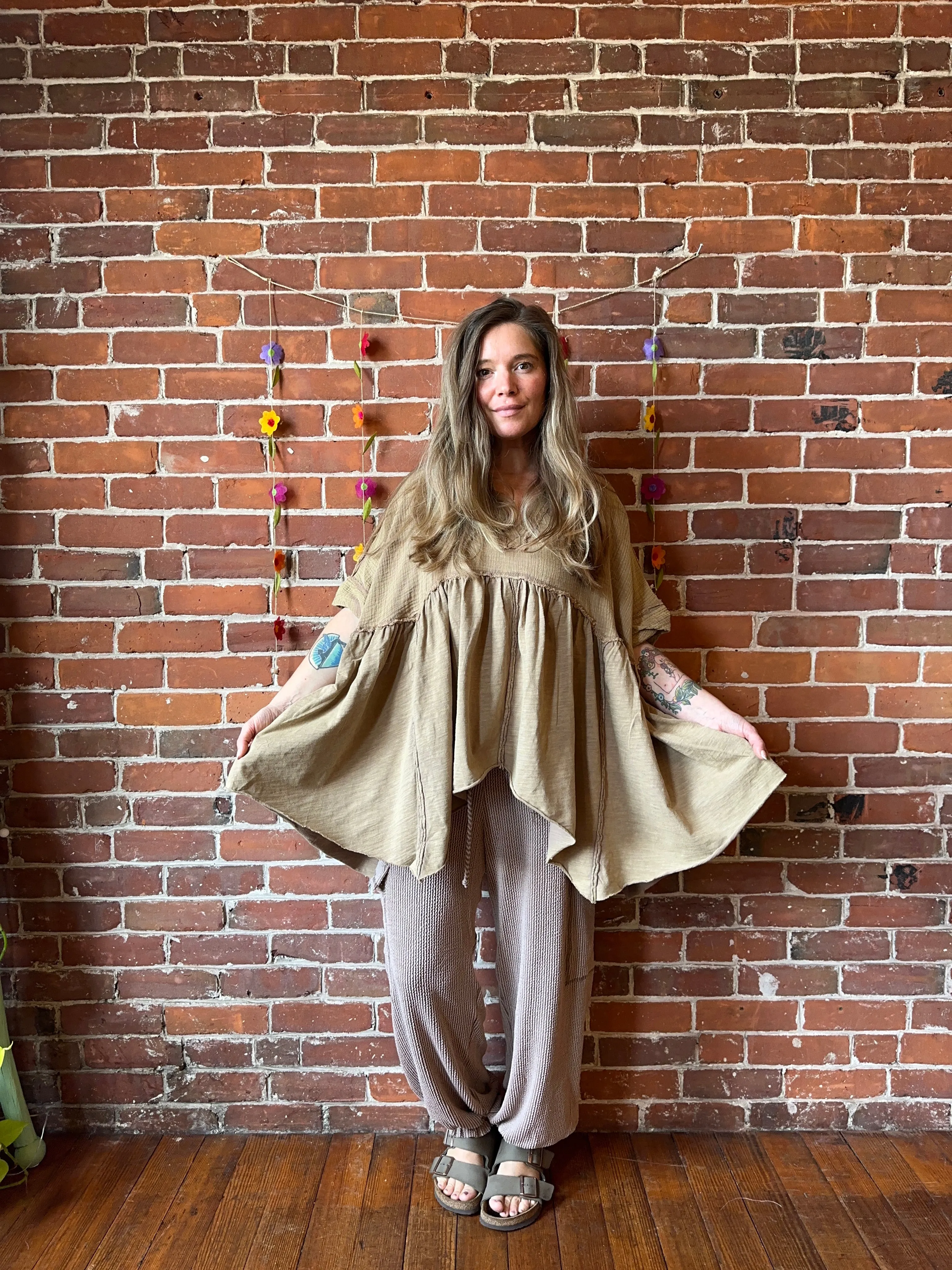 Autumn Moon Oversized Flowy Trapeze Top 100% cotton - Latte