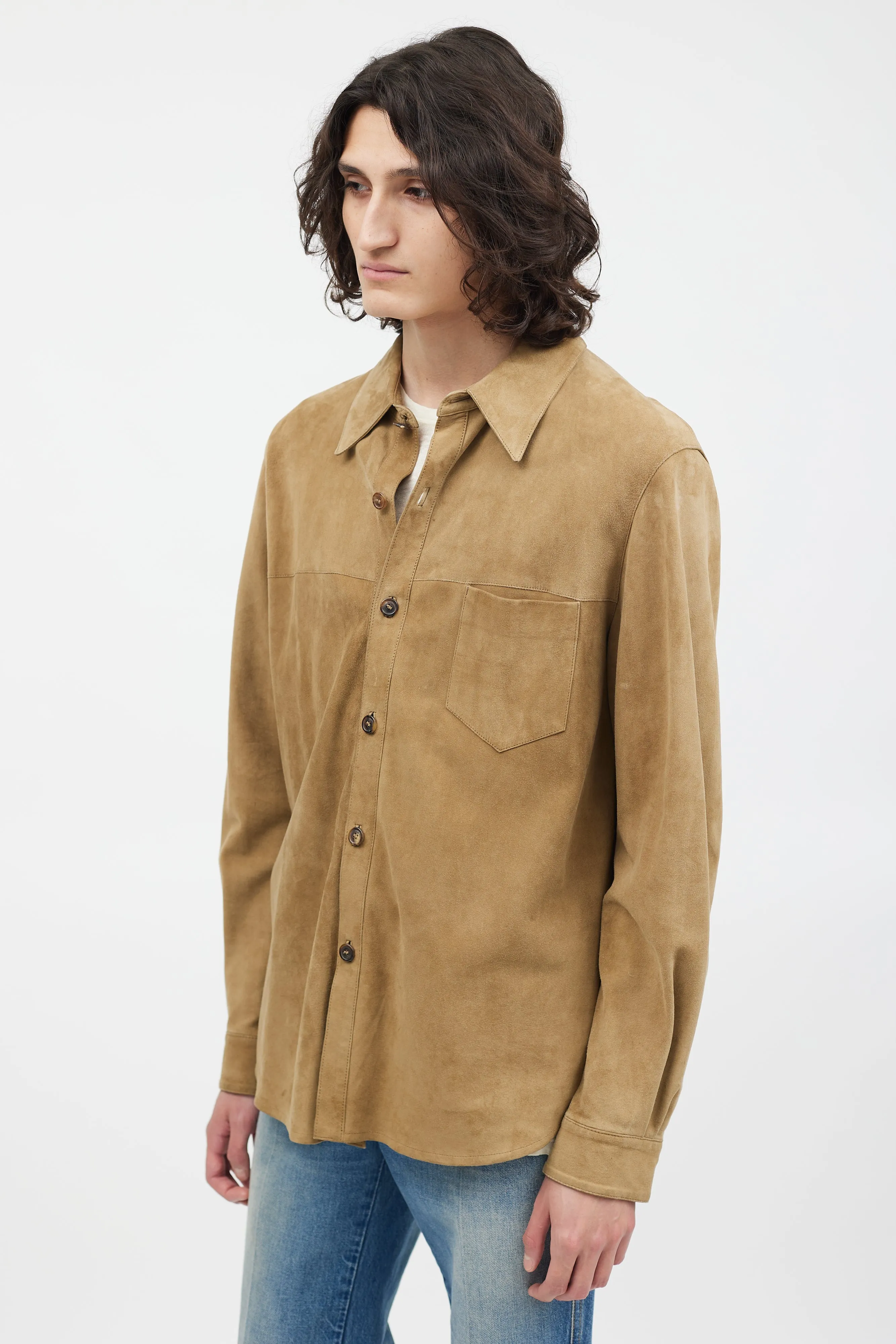 Beige Suede Button Up Shirt