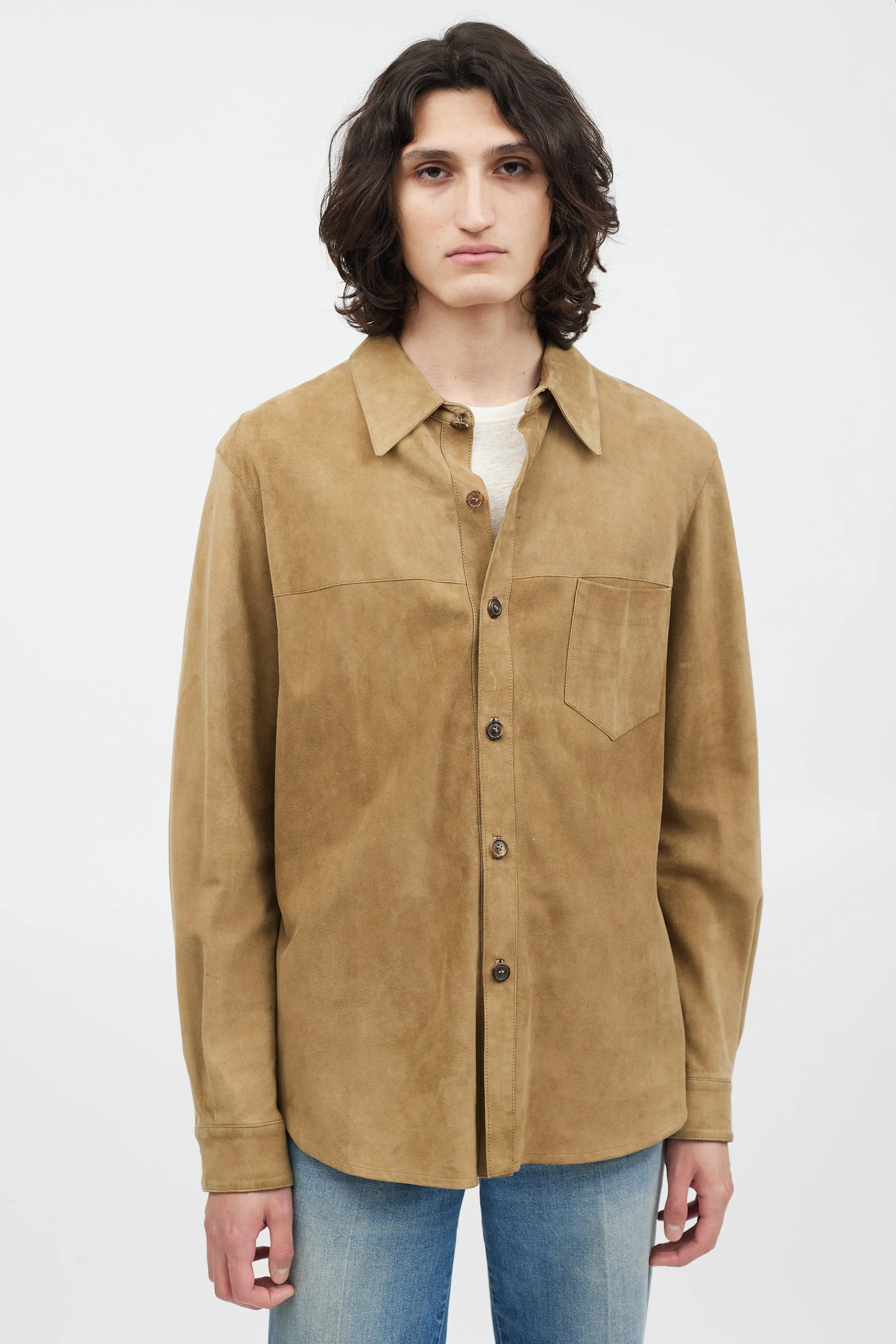 Beige Suede Button Up Shirt
