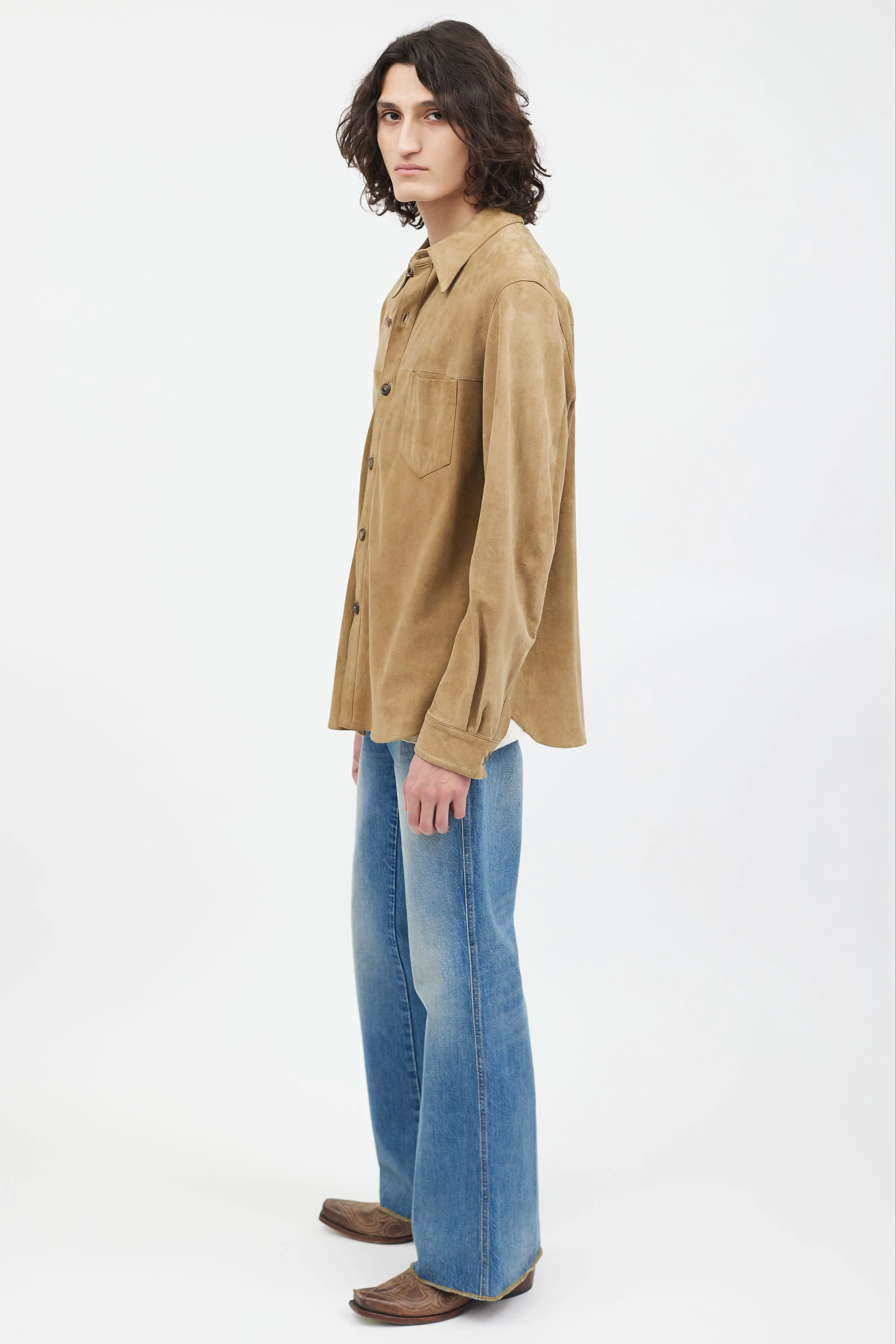 Beige Suede Button Up Shirt