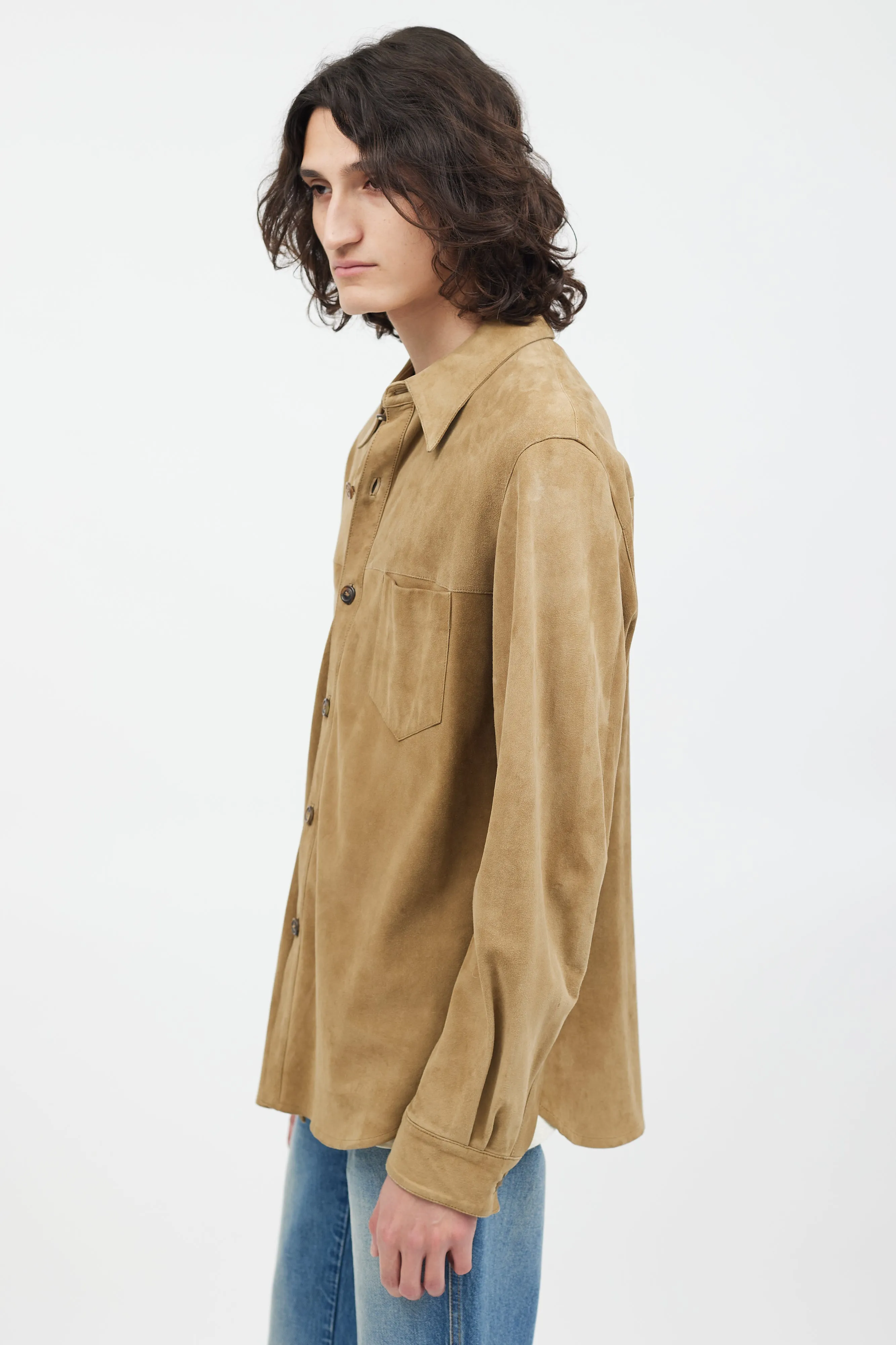 Beige Suede Button Up Shirt
