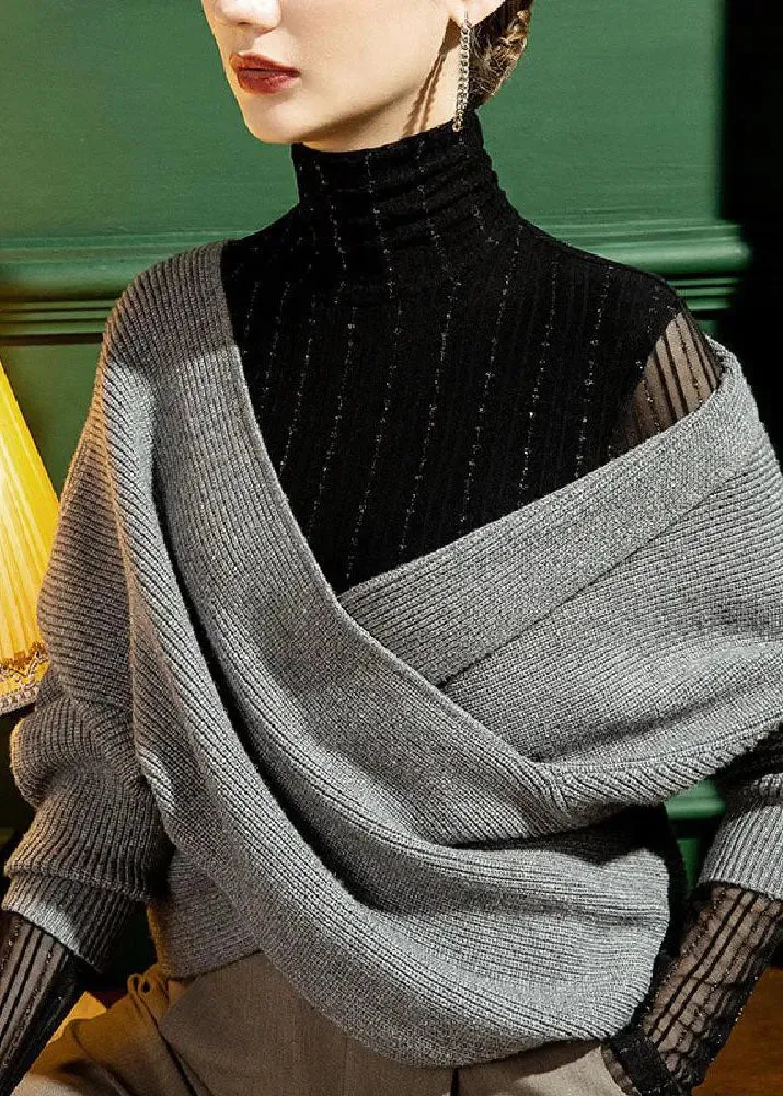 Black Turtleneck Bright Silk Lace Tops