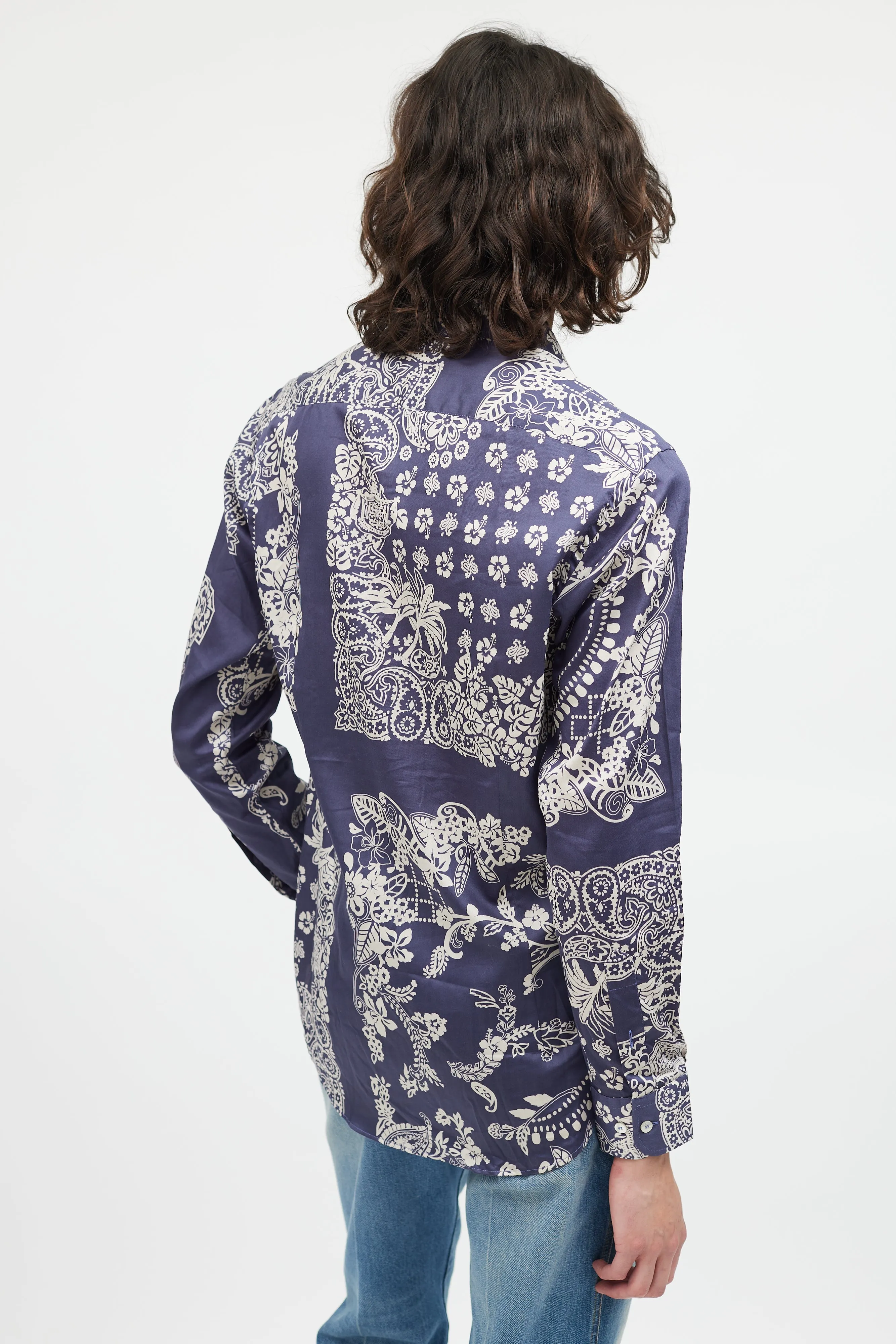Blue & White Floral Button Up Shirt