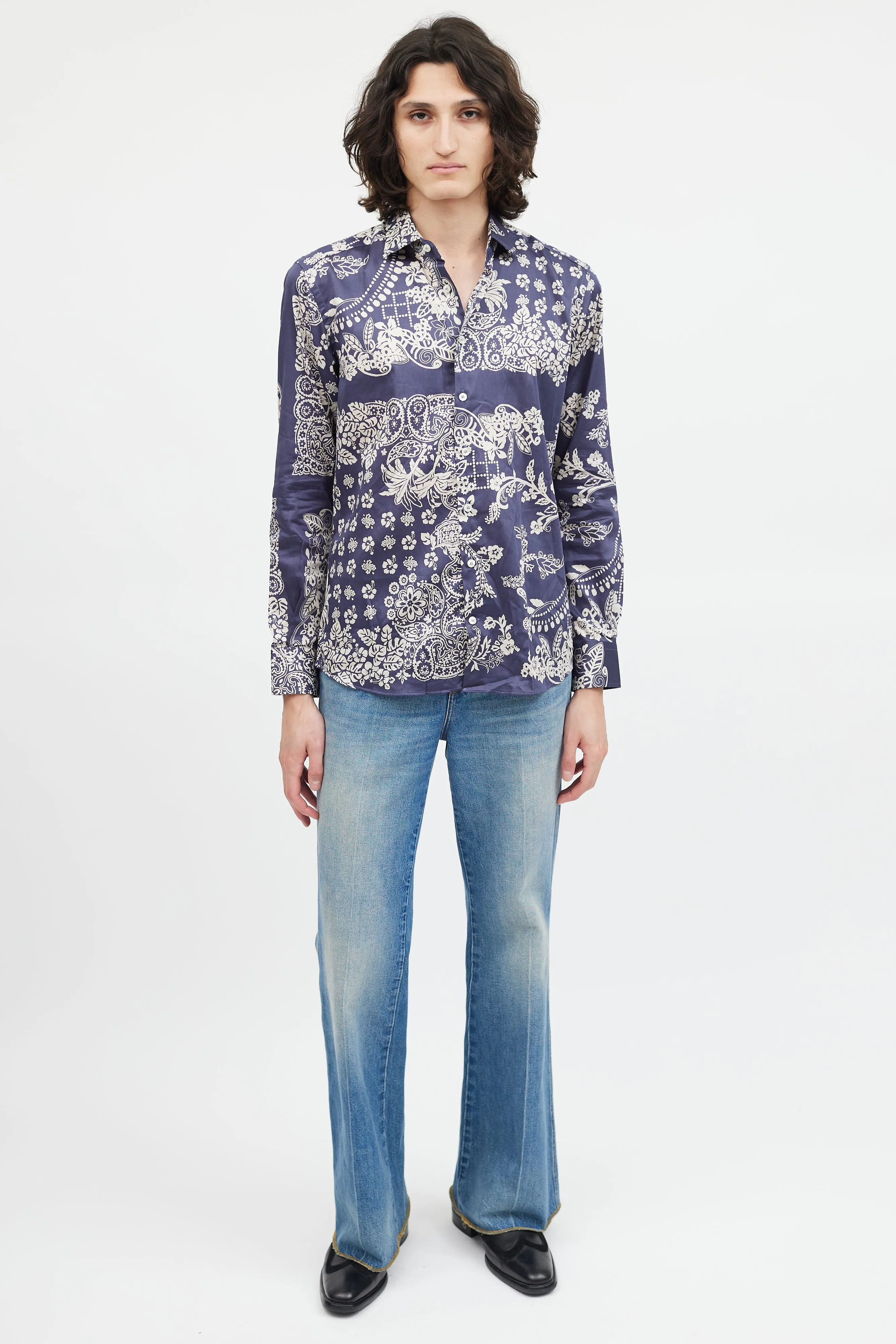 Blue & White Floral Button Up Shirt