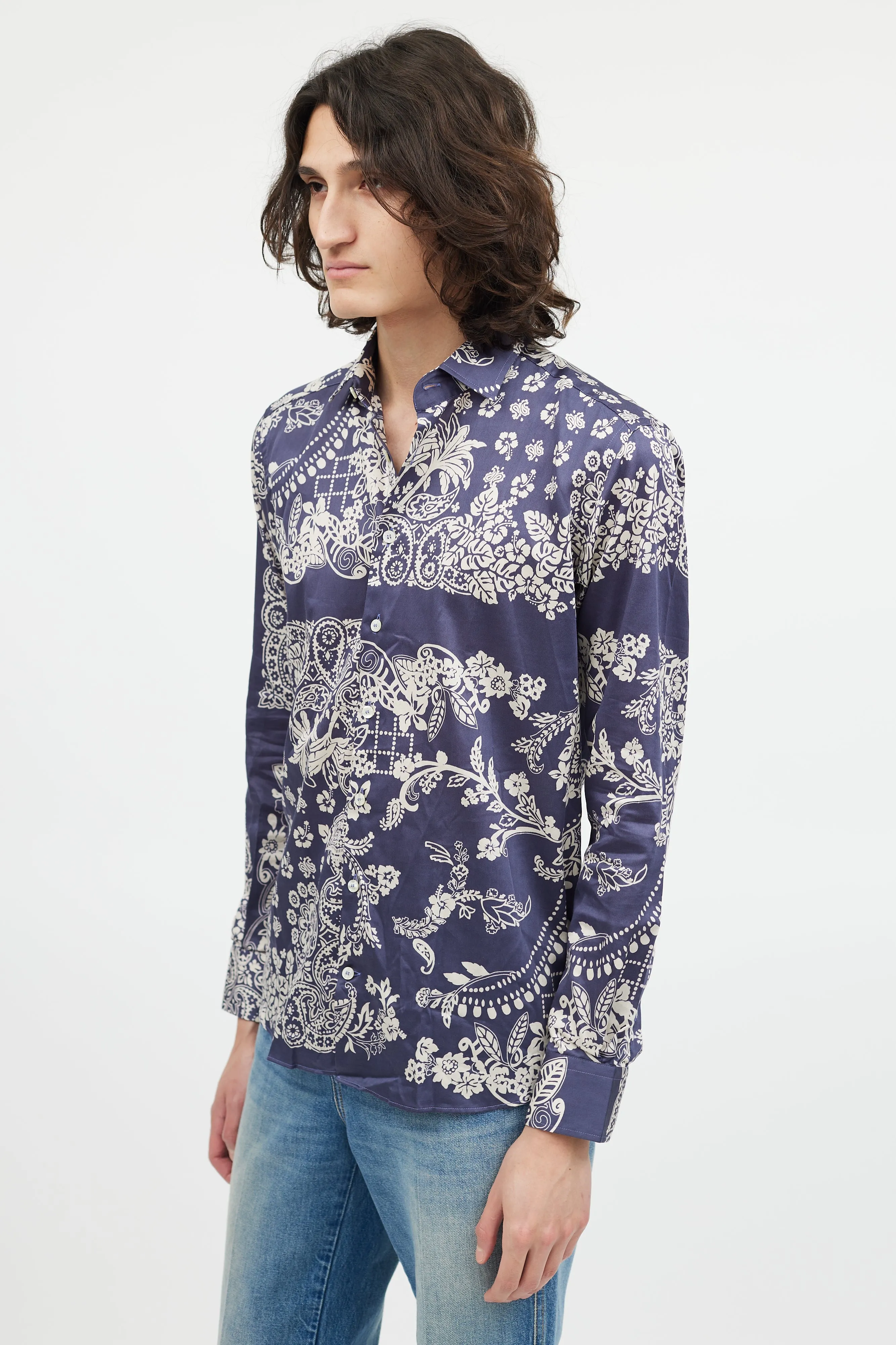 Blue & White Floral Button Up Shirt