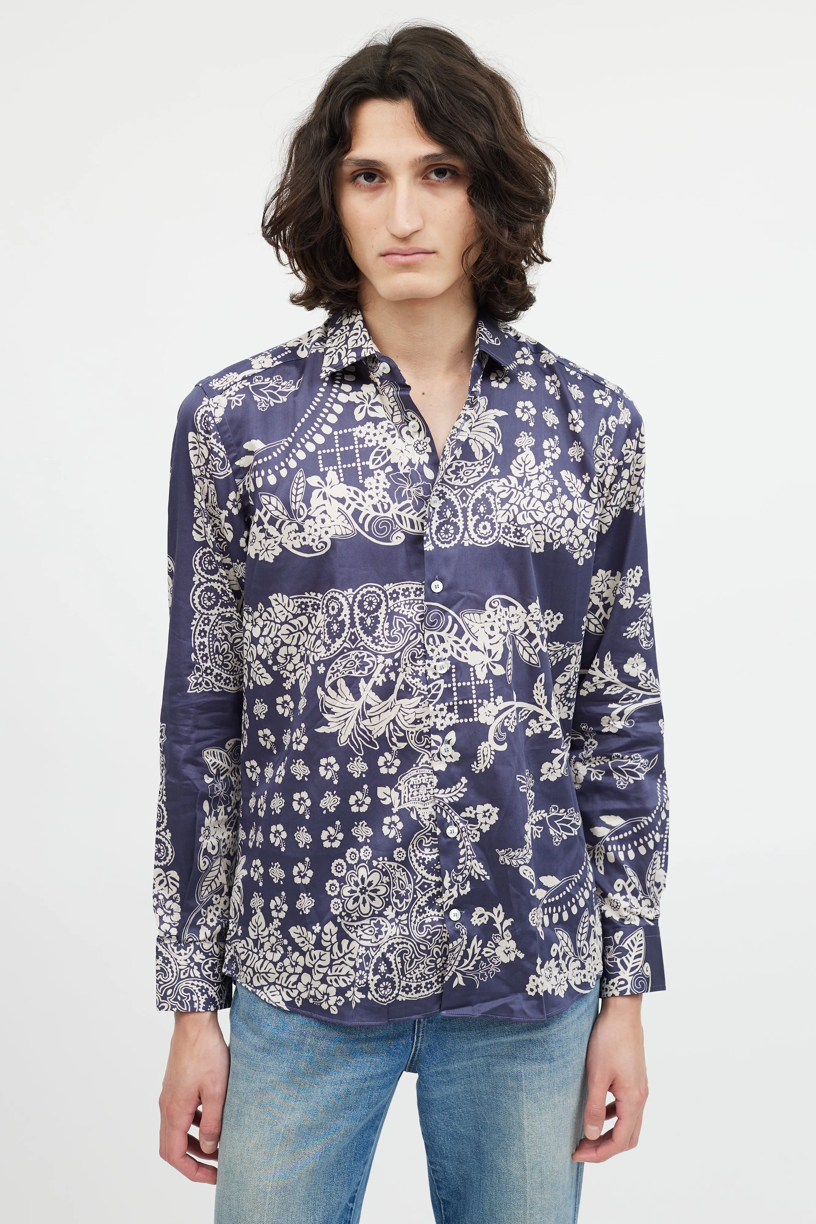 Blue & White Floral Button Up Shirt