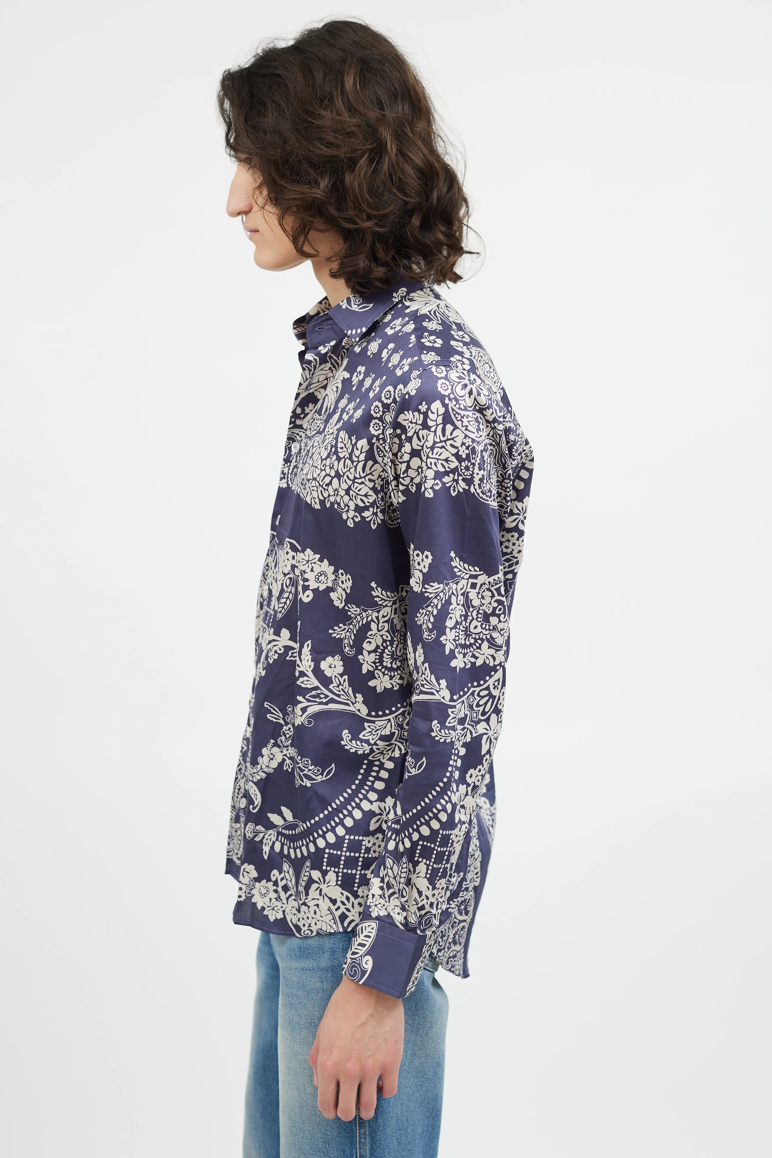 Blue & White Floral Button Up Shirt