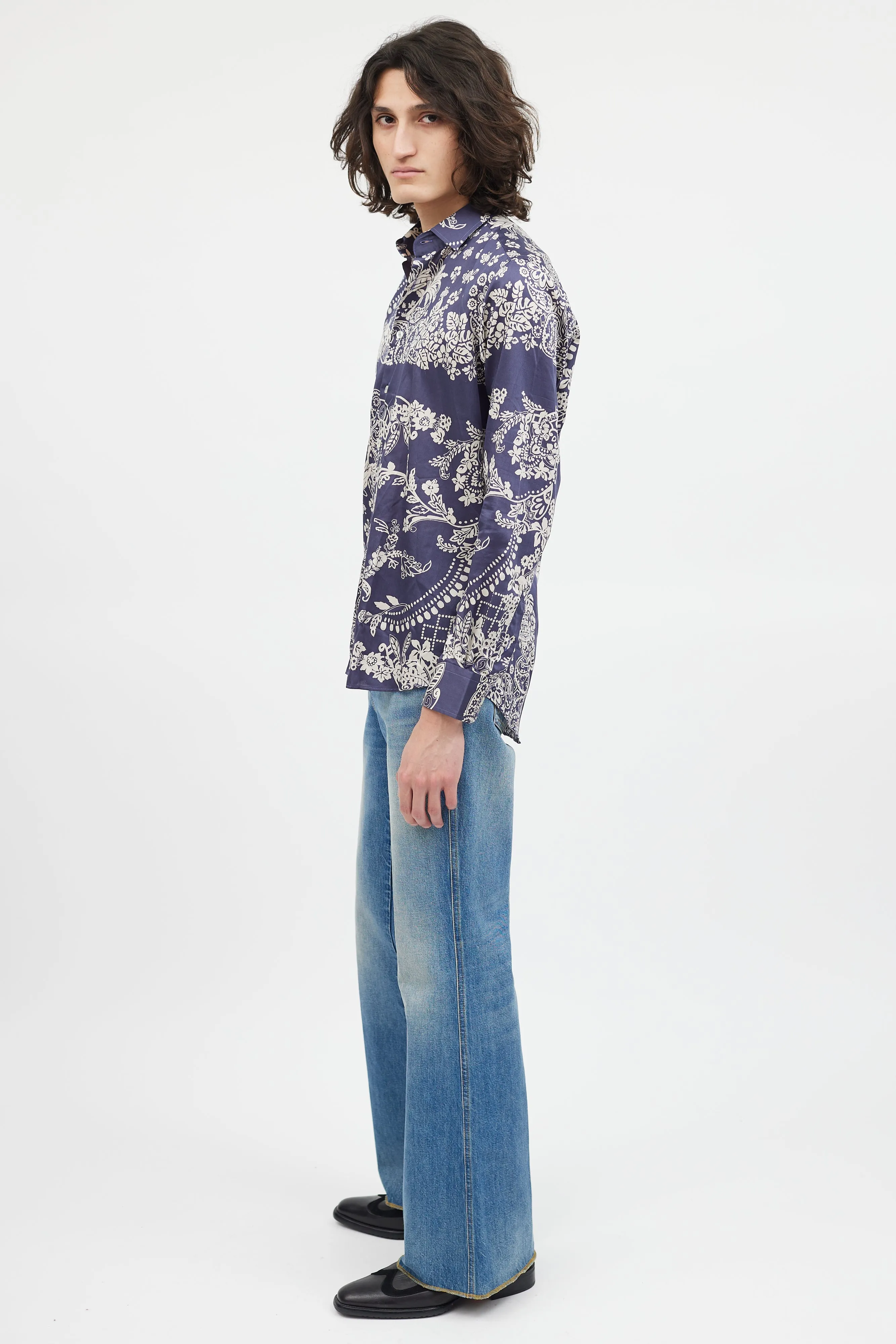 Blue & White Floral Button Up Shirt