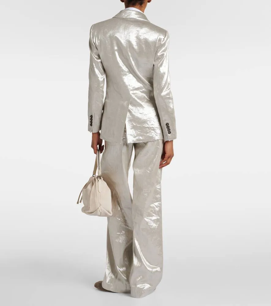 Brunello Cucinelli Double-breasted metallic linen-blend blazer