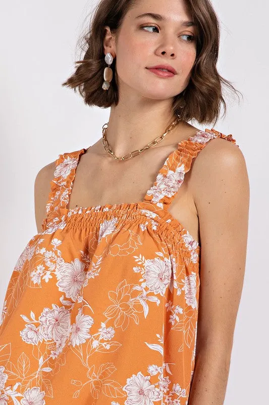 Dusty Orange Floral Print Maxi Dress