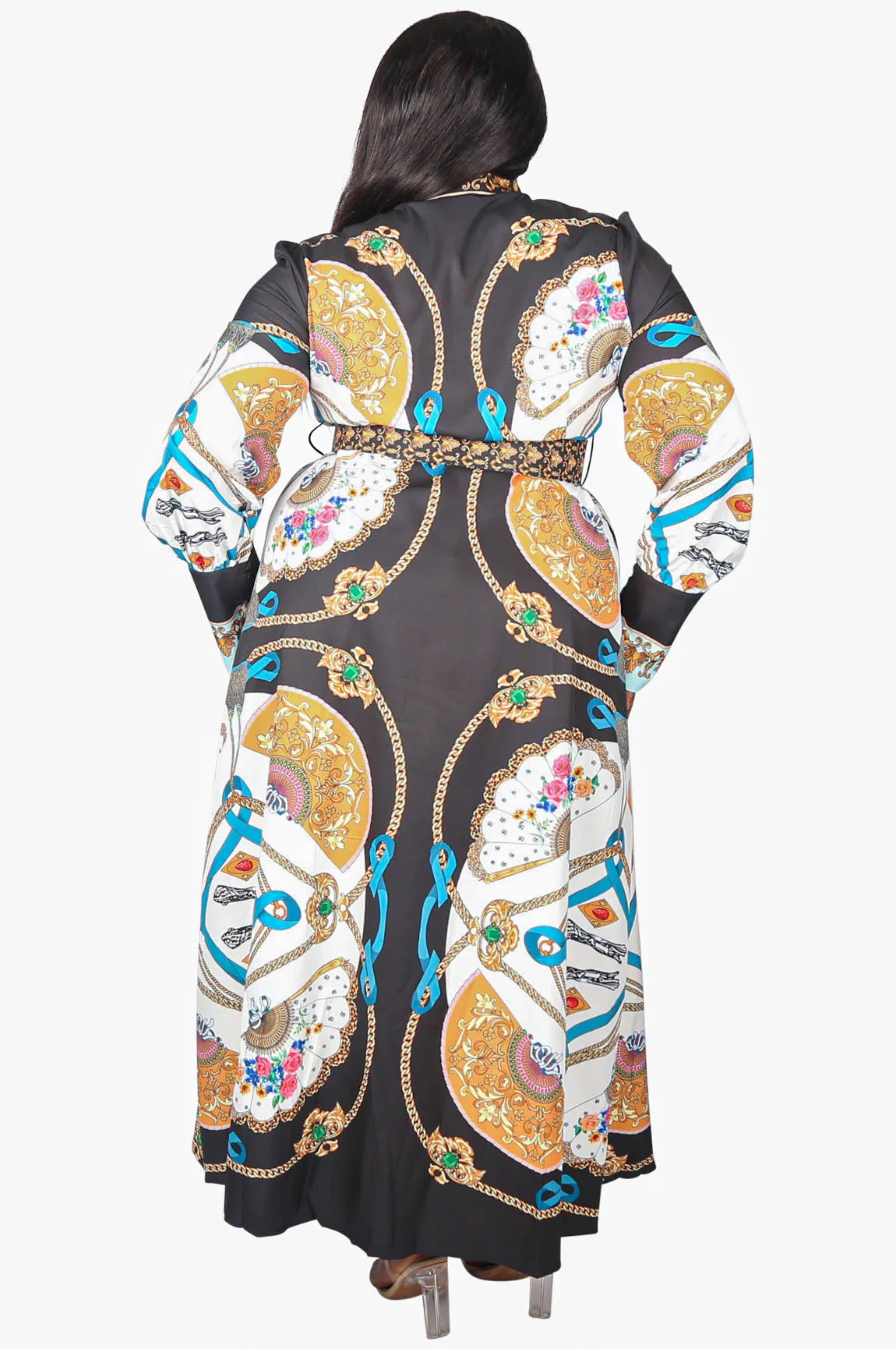 Fans Florals and Chains Maxi Dress, Black