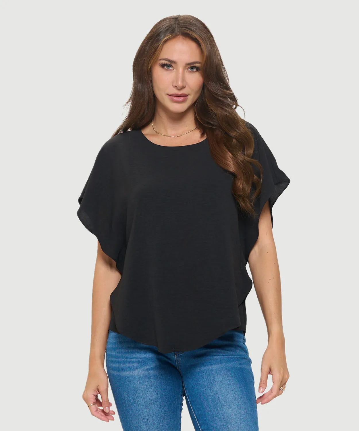 Flowy Batwing Sleeve Airflow Top With Overlay