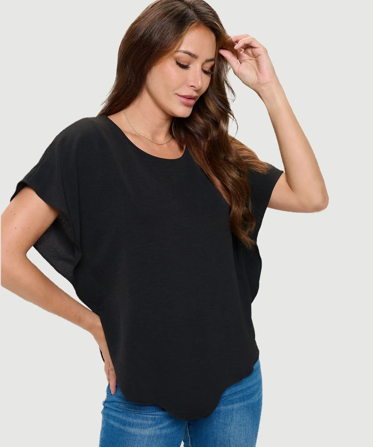Flowy Batwing Sleeve Airflow Top With Overlay