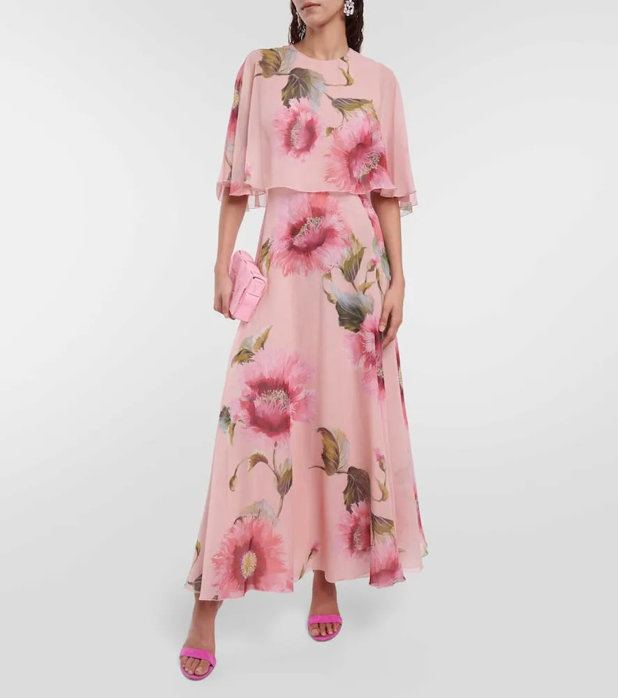 Giambattista Valli Caped floral silk georgette gown