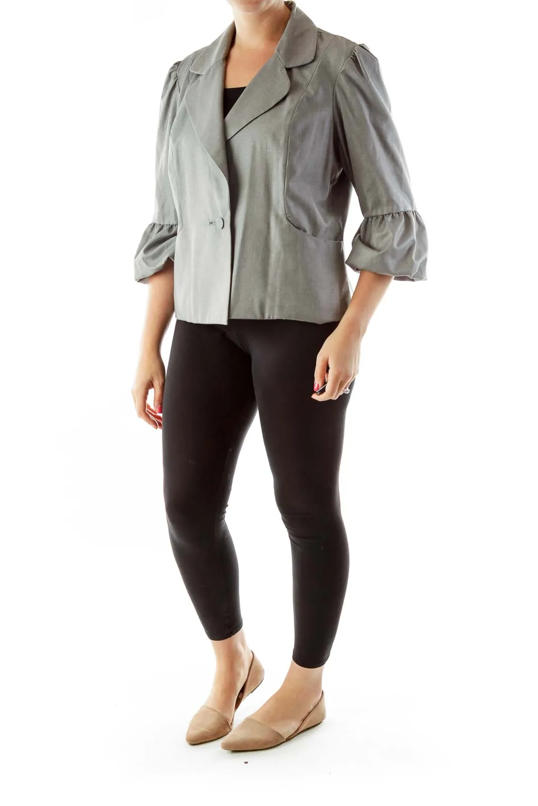 Gray Puffy Sleeves Blazer