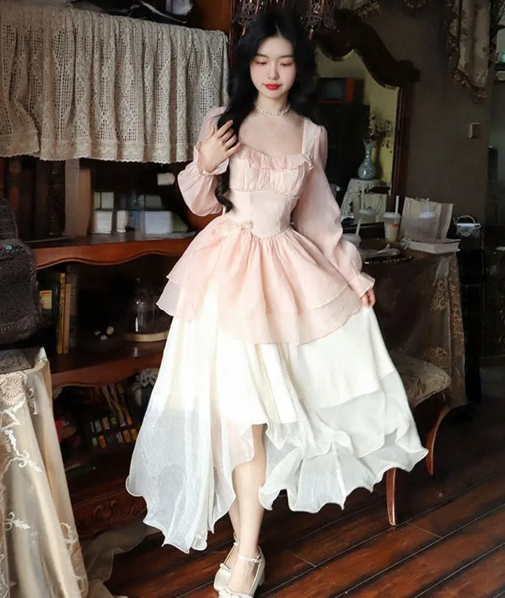 Hulianfu 2023 New High Waisted French Style Long Sleeve Elegant Dresses Chic A Line Casual Dress Chiffon Long Dress for Women