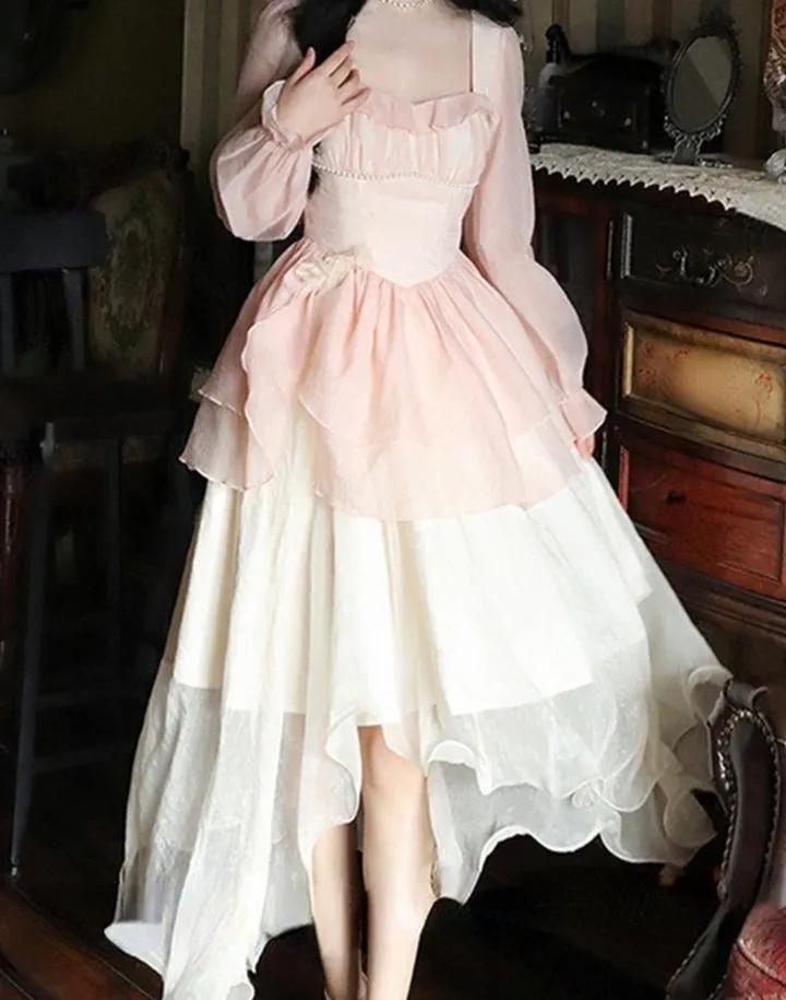 Hulianfu 2023 New High Waisted French Style Long Sleeve Elegant Dresses Chic A Line Casual Dress Chiffon Long Dress for Women