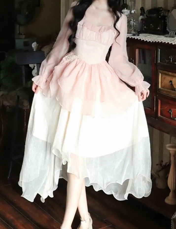 Hulianfu 2023 New High Waisted French Style Long Sleeve Elegant Dresses Chic A Line Casual Dress Chiffon Long Dress for Women
