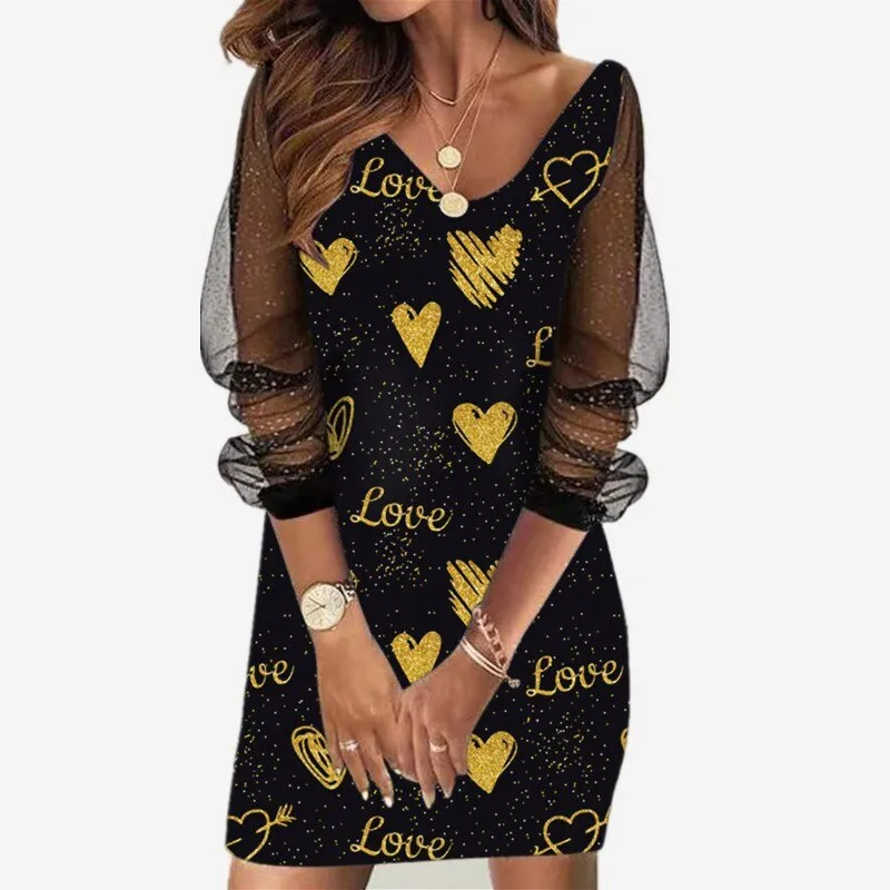 hulianfu Butterfly Printed Black White Casual Dress Women Long Sleeve Sequined Mesh Splicing Elegant Dresses Summer Spring Party Dress