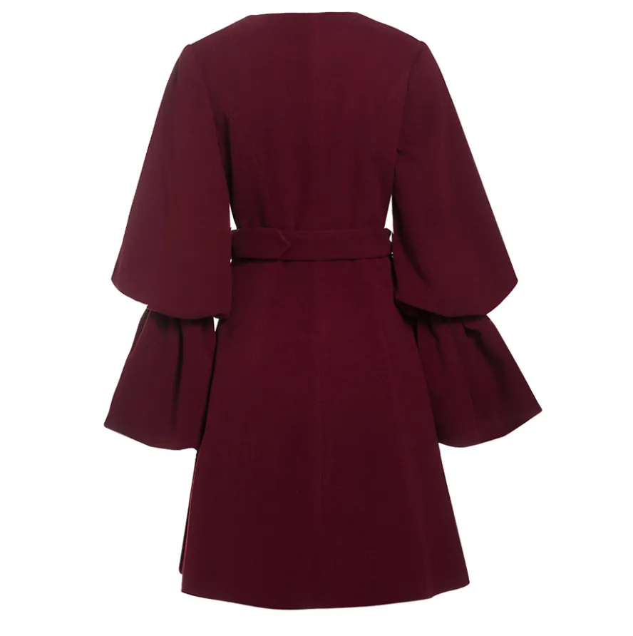 Maroon Blood Red Goth Ruffled Sleeves Double Breasted Coat