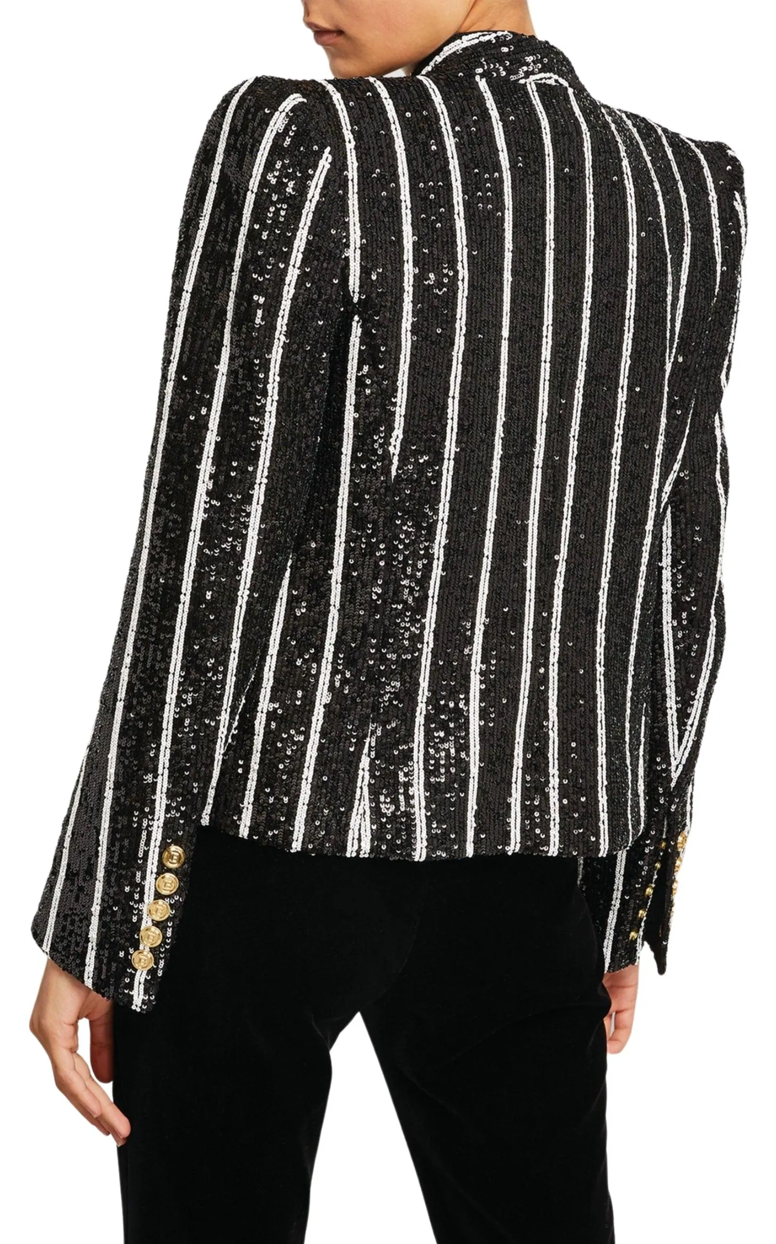 Sequinned Black White Striped Spencer Jacket