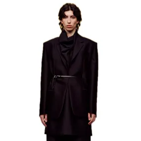 Silk Wool Long-sleeved Blazer in Black(Belt)