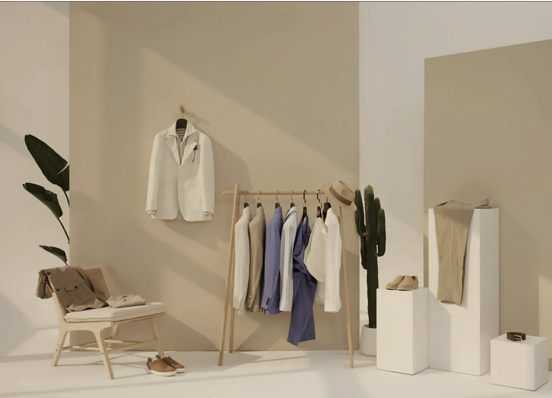 Soft Casual / Linen Single Breasted Tan Chalk Stripe Jacket Style No DJJ0070