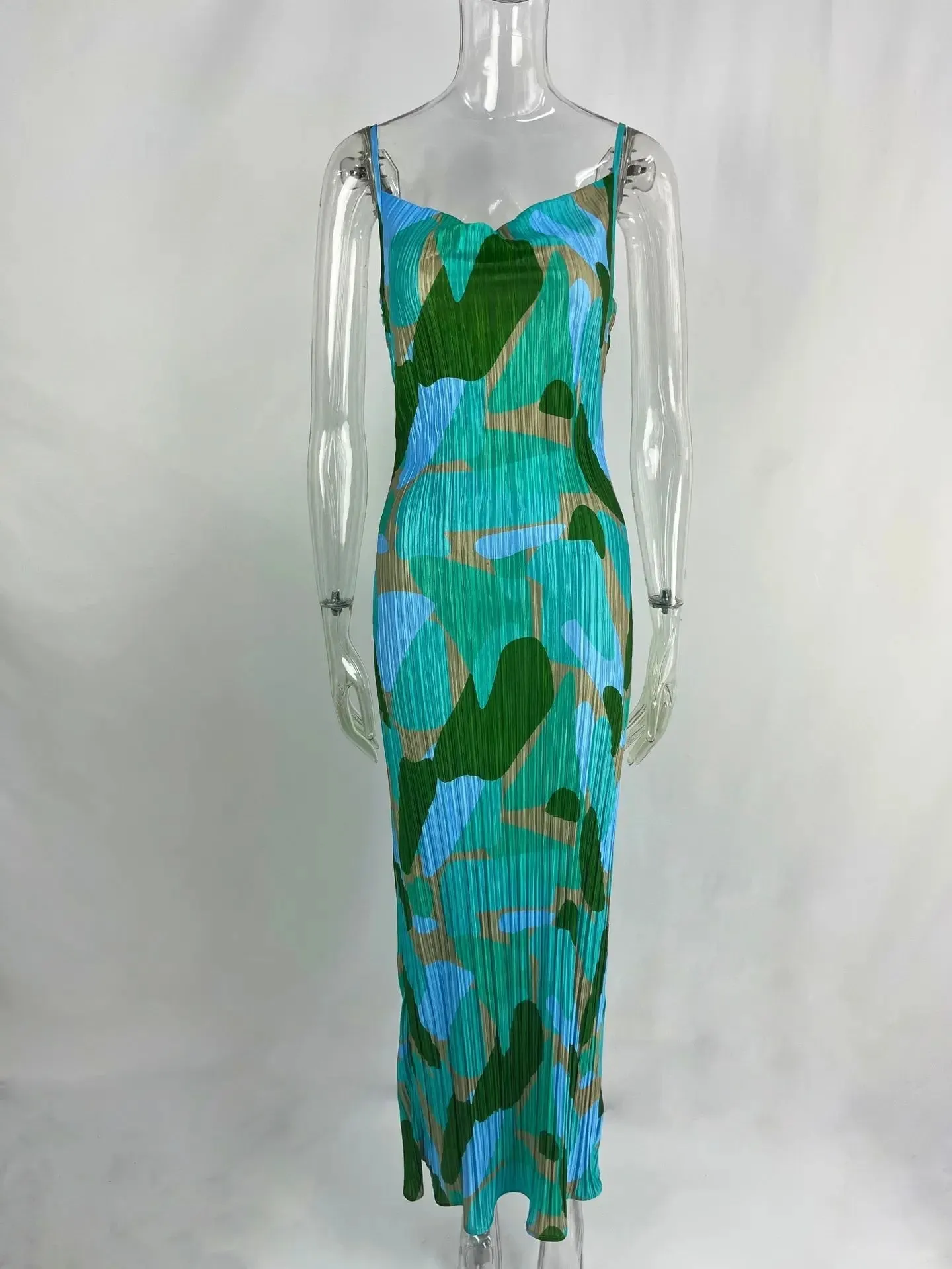 Summer Elegant Sexy Spaghetti Striped Sleeveless Party Maxi Dress