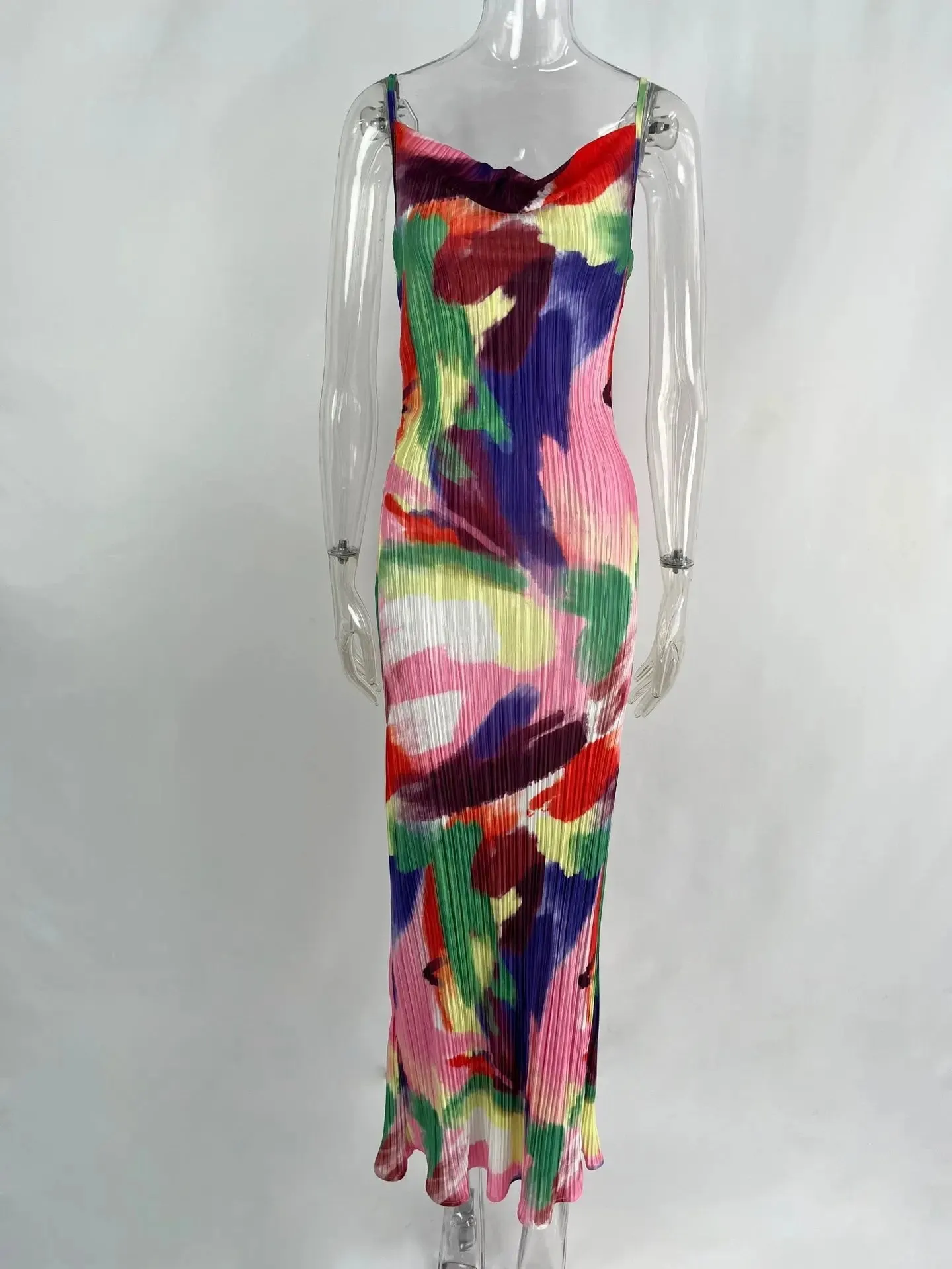 Summer Elegant Sexy Spaghetti Striped Sleeveless Party Maxi Dress
