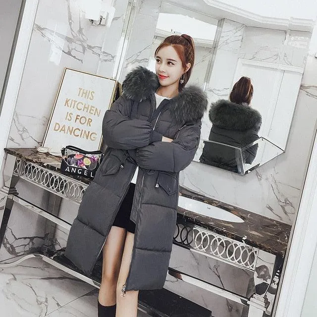 Winter Warm Fur Hooded Collar Cotton Long Parka Plus Size Women Winter Coat