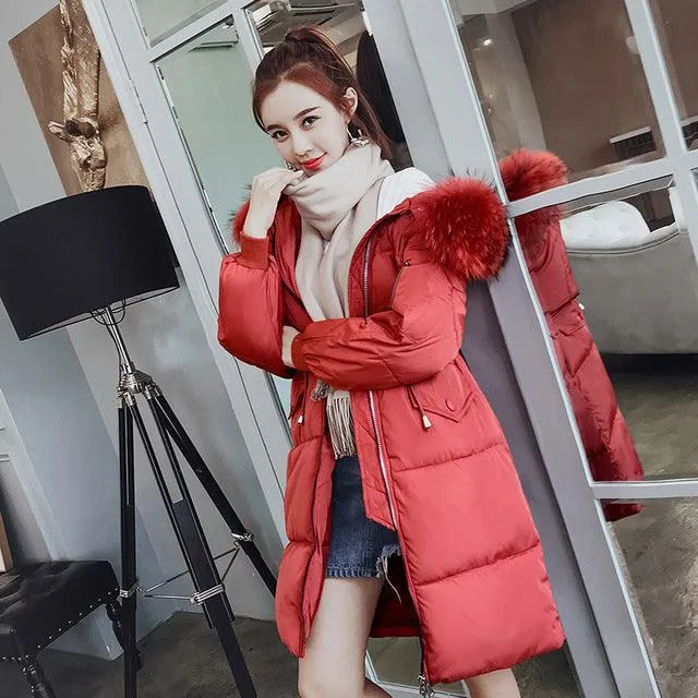 Winter Warm Fur Hooded Collar Cotton Long Parka Plus Size Women Winter Coat